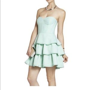 BCBG OPALINE GREEN "JACKLYN" TIERED RUFFLE DRESS